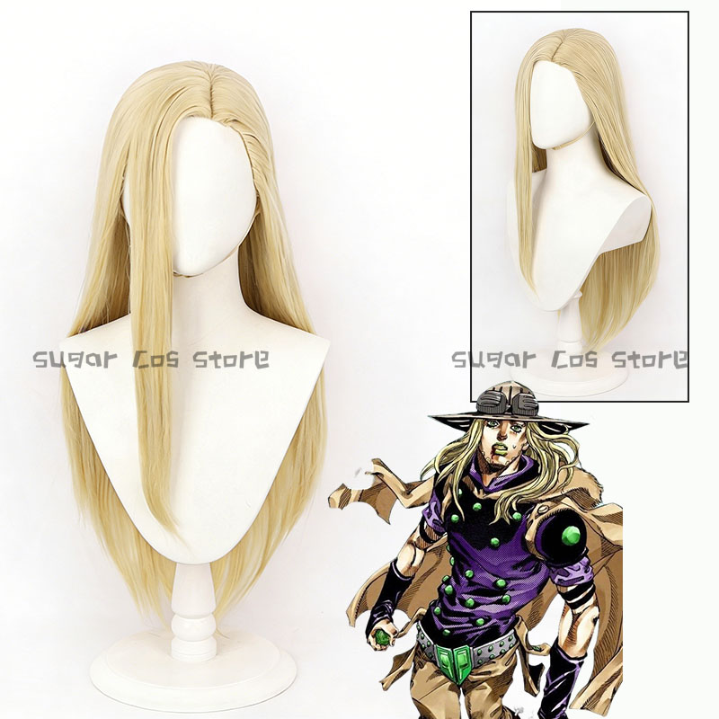 Head Gear Running - ジャイロ・ツェペリ アニメコスプレウィッグ スティール・ボール・ラン ロング ゴールデン合成毛 ハロウィン