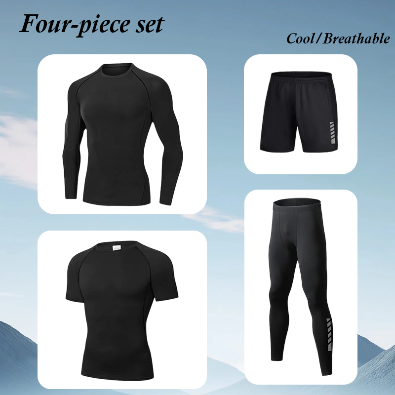 Running Gear Long Sleeve - メンズトレンドフィットネスランニングスーツ高弾性タイトスポーツセット夏長袖ショートパンツポリエステルスポーツウェア