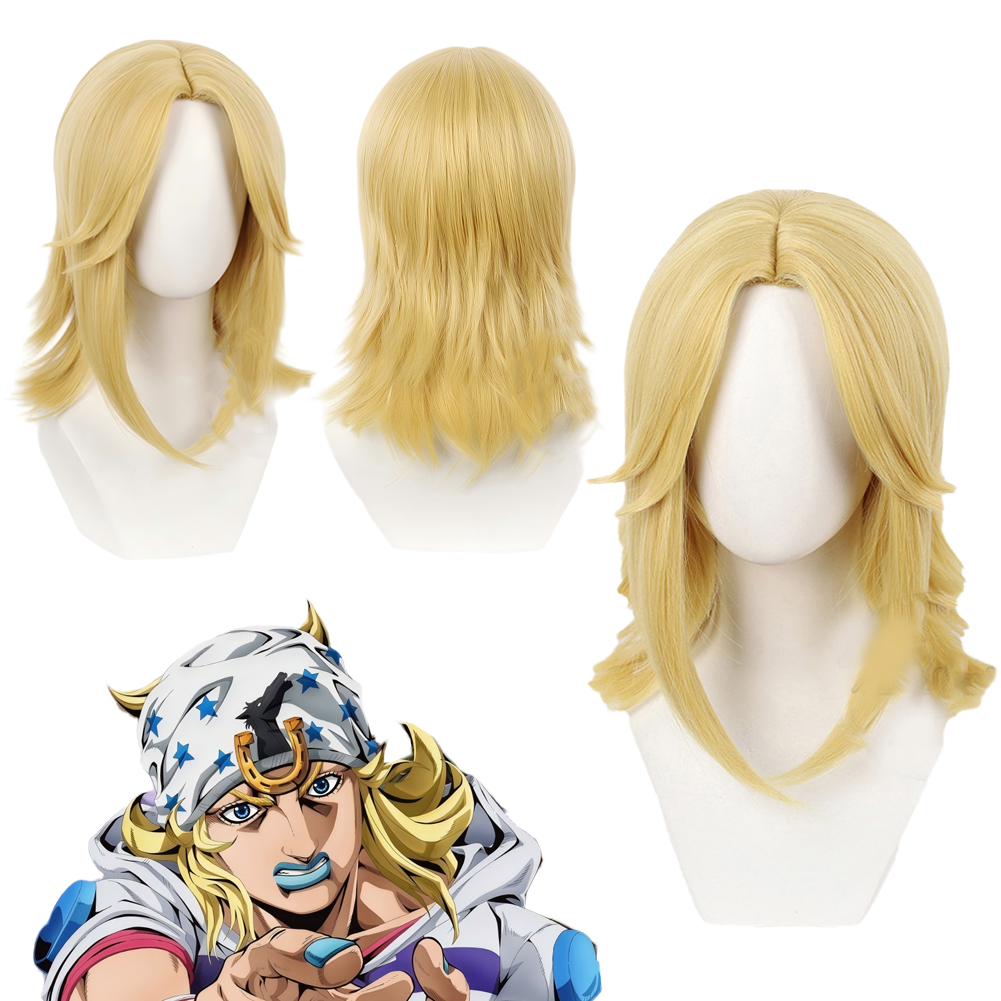 Head Gear Running - アニメ奇妙な冒険スティールボールランジョニージョースターウィッグコスプレファンタジーヘア男性コスチュームアクセサリーハロウィン男性パーティー小道具