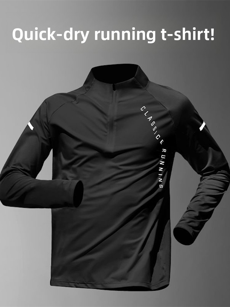 Running Gear Long Sleeve - メンズトレーニングウェア速乾長袖Tシャツハーフジップランニングアスレチックアウトドアサイクリングスポーツウェアカジュアルポリエステル繊維