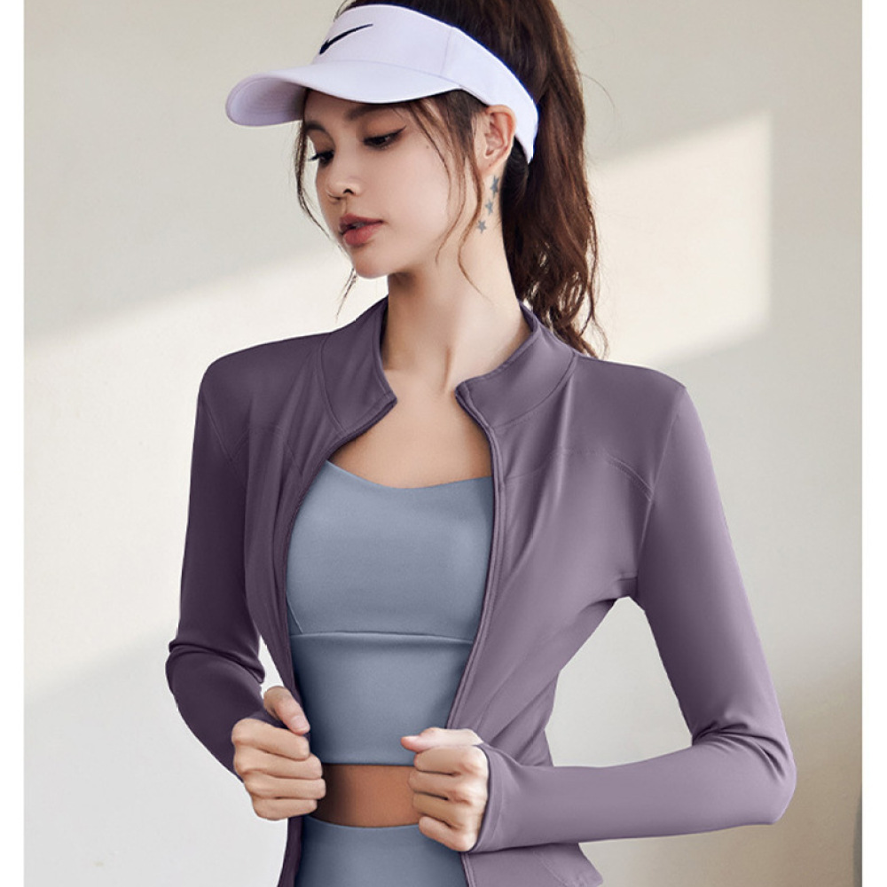 Running Gear Long Sleeve - 速乾性アスレチックヨガジャケット レディース 長袖 スタンドカラー スリムフィット スポーツウェア
