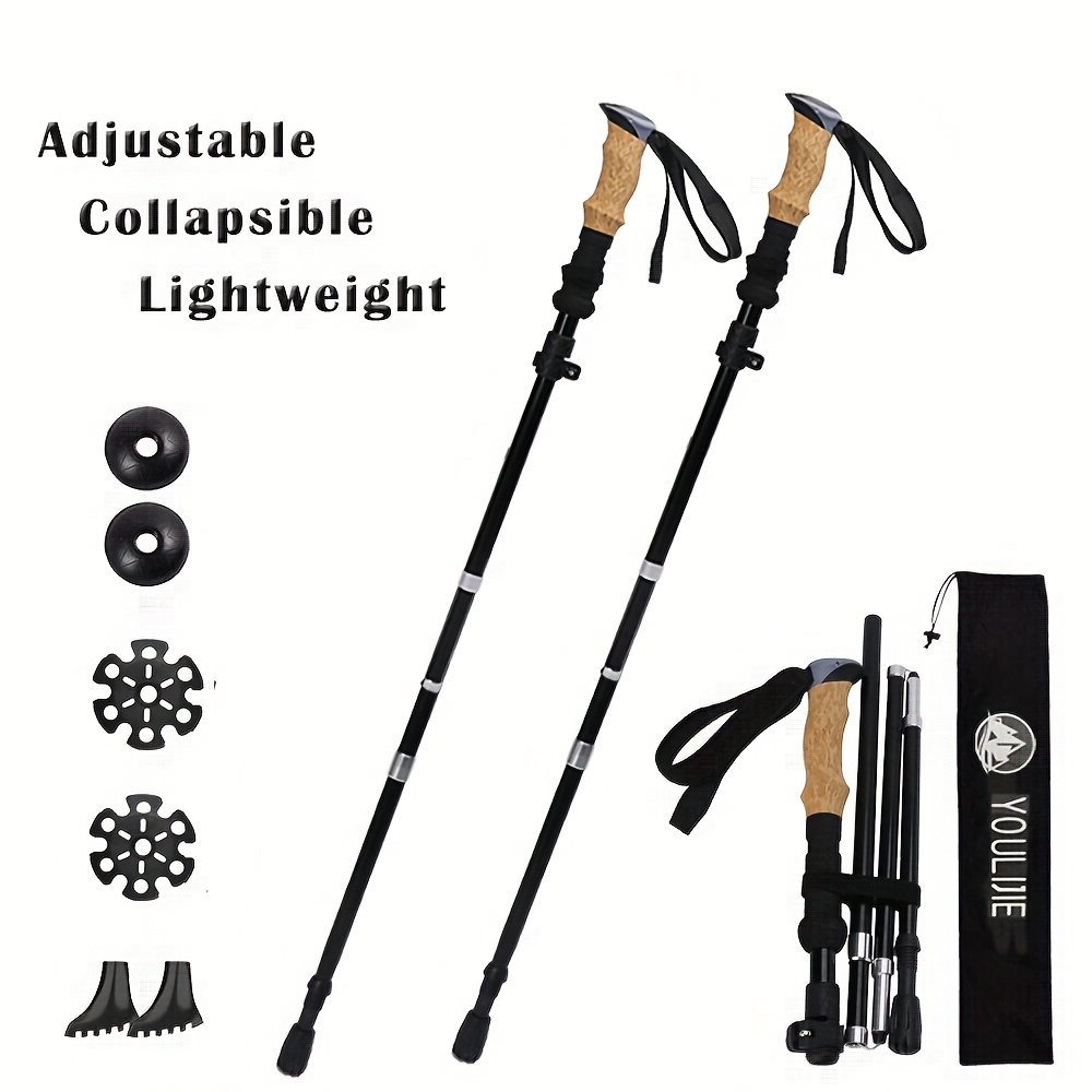 Trekking Pole Carbon - 超強力トレッキングハイキングポール - 2本セット 調整可能ハイキングスティック 折りたたみ式軽量アルミニウム、クイックフリップロックハイキングスティック