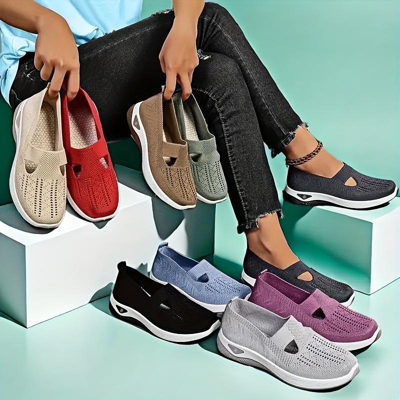 Insole Arch Support - レディース春夏ニットスリッポンスニーカー通気性メッシュカジュアルシューズアーチサポート付き洗濯機洗い可能マルチカラー