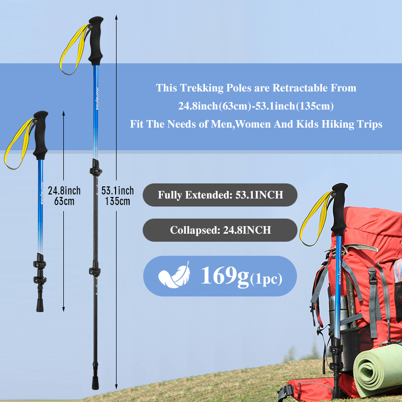 黄色の3Kカーボンファイバートレッキングポール、3段伸縮式ハ - Trekking Pole Carbon のレビューと価格