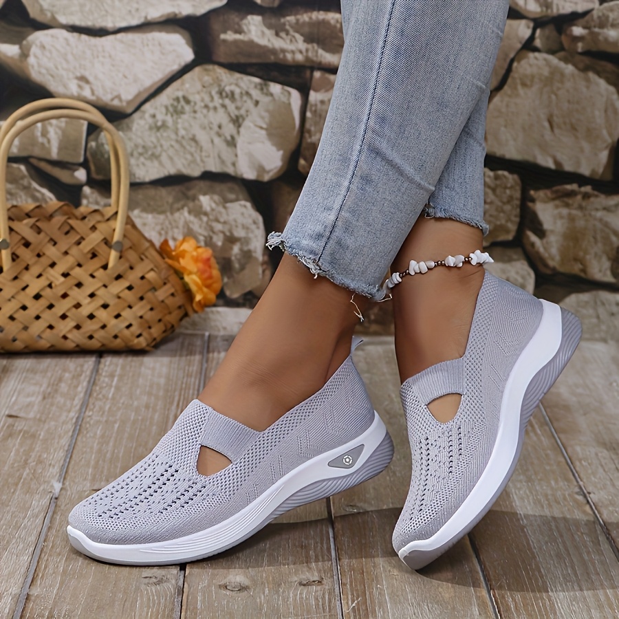 レディース春夏ニットスリッポンスニーカー通気性メッシュカジュ - Insole Arch Support のレビューと価格