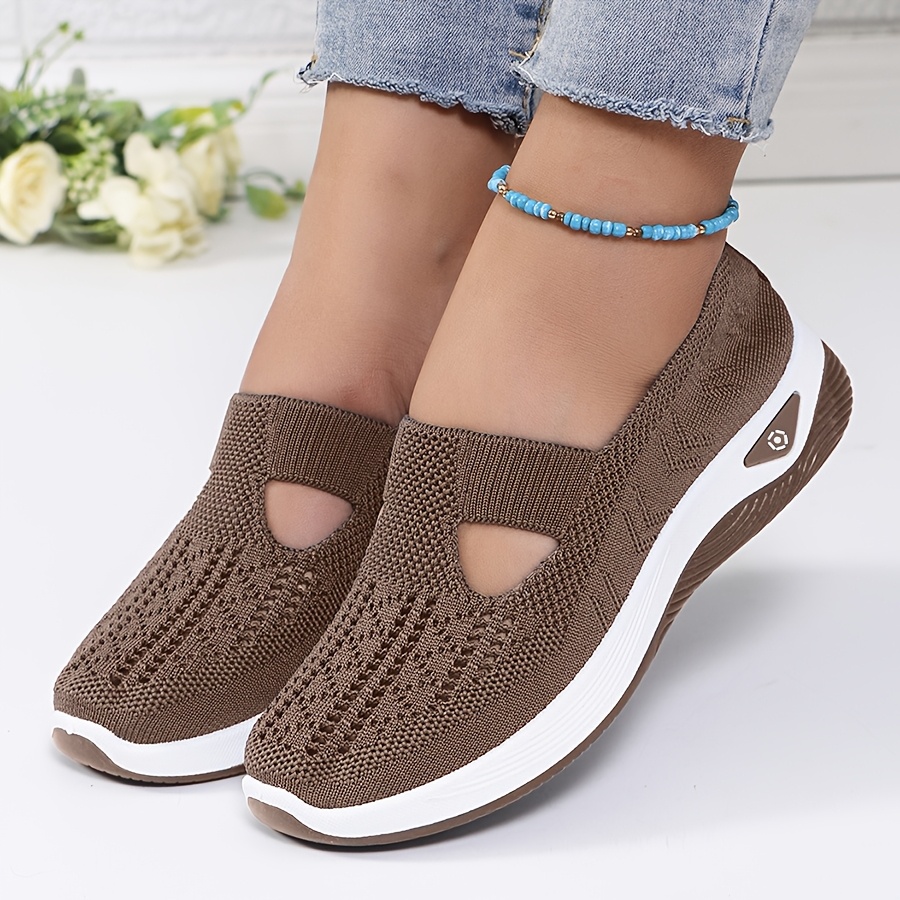 レディース春夏ニットスリッポンスニーカー通気性メッシュカジュ - Insole Arch Support のレビューと価格