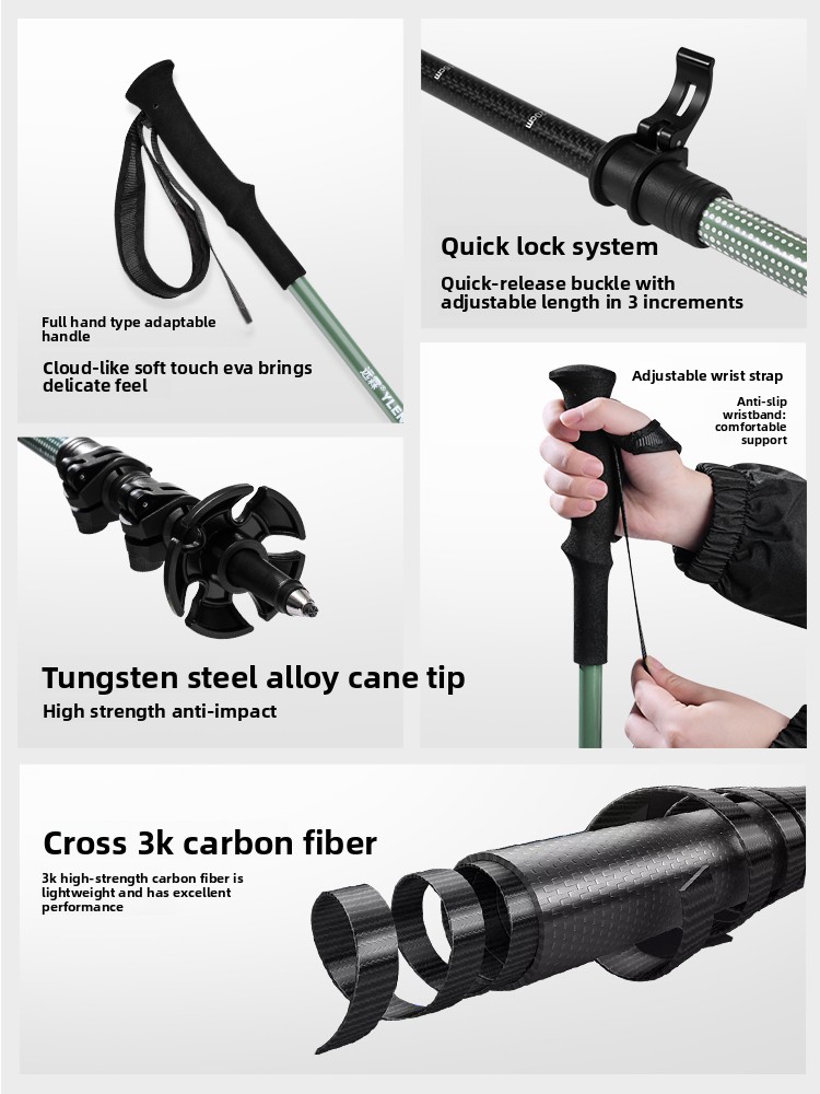 プロ仕様3Kカーボンファイバートレッキングポール 超軽量伸縮 - Trekking Pole Carbon のレビューと価格
